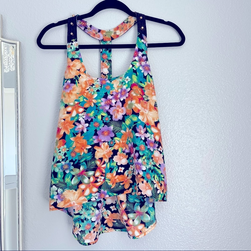 MATERIAL GIRL floral summer tank top open back M - Picture 5 of 8